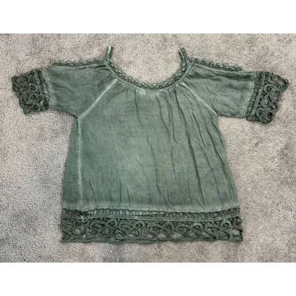 Belle France Green Lace Tunic Top Woman's Sz L Whimsy Goth Fairy Knit Italy - Picture 3 of 12